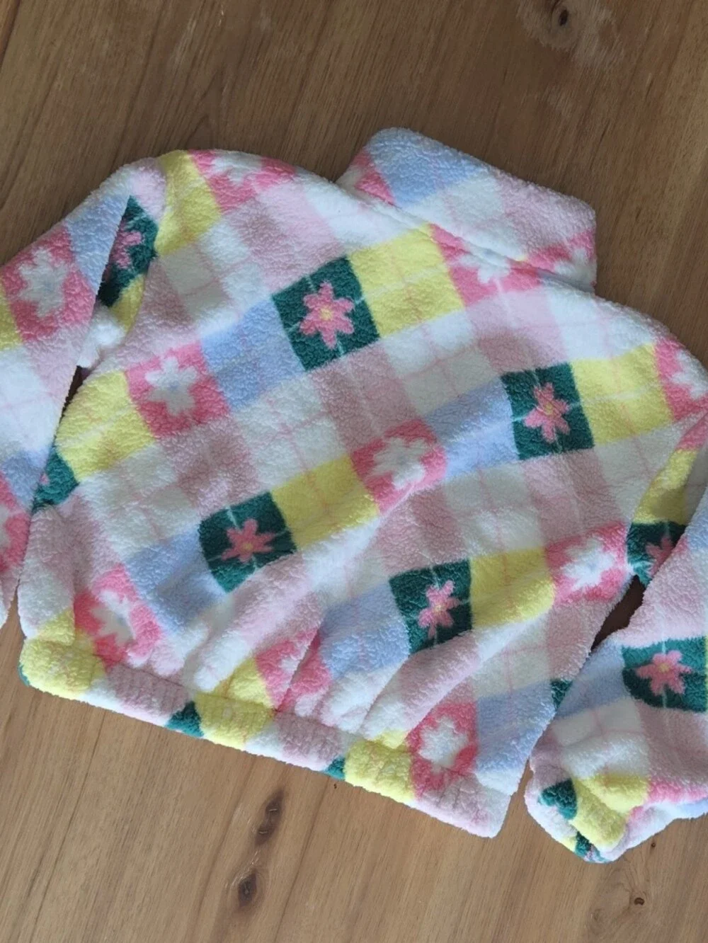 old navy | girls l | floral argyle fleece full‑zip jacket
